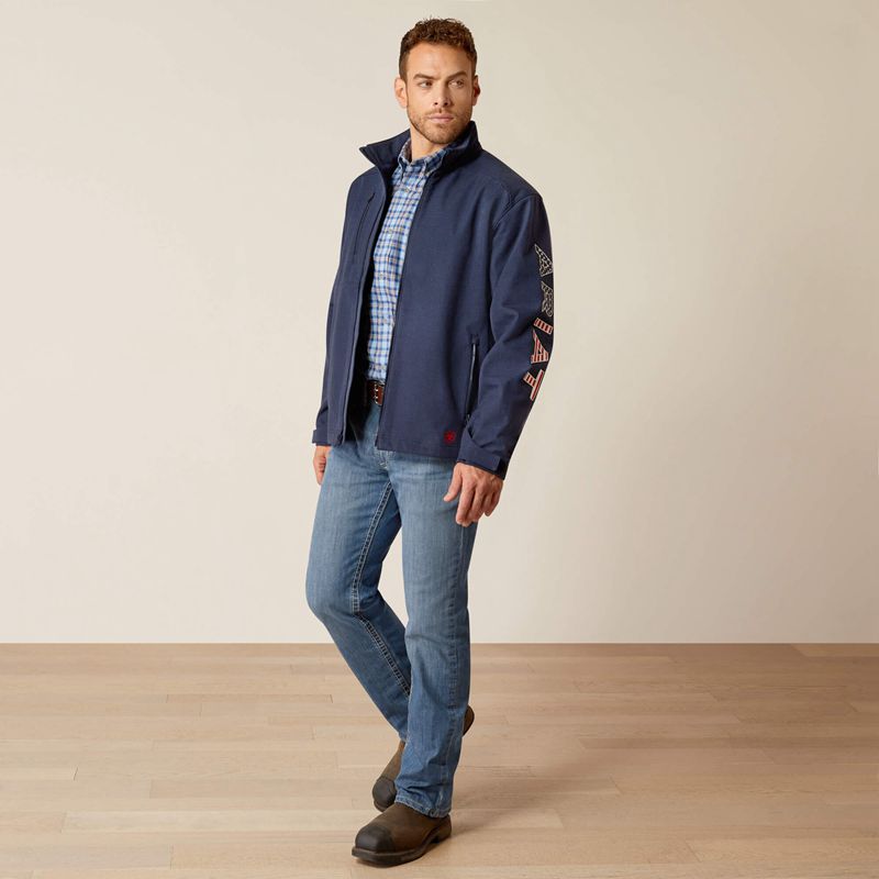 Ariat Fr Team Logo Softshell Jacket Navy/Usa Homme | OMS-34832642