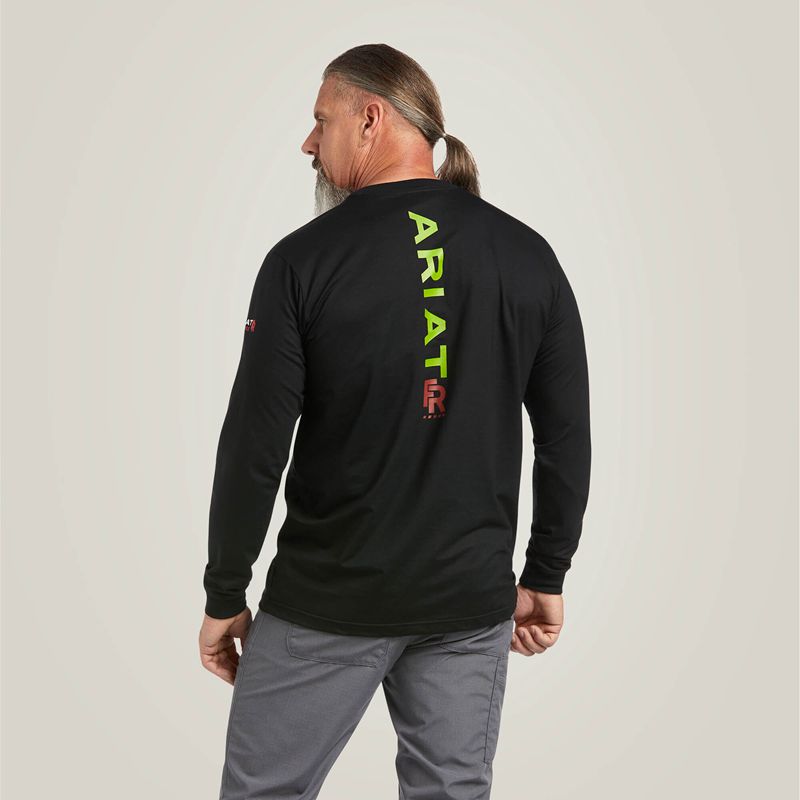 Ariat Fr Stretch Logo T-Shirt Black/Lime Homme | WPC-00328735