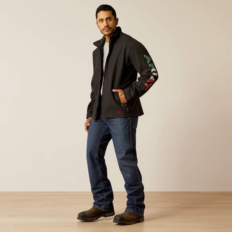 Ariat Fr Team Logo Softshell Jacket Black/Mexico Homme | LIC-53867040