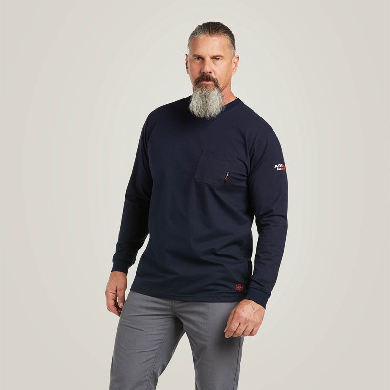 Ariat Fr Stretch Logo T-Shirt Navy/Usa Homme | UQB-46598893