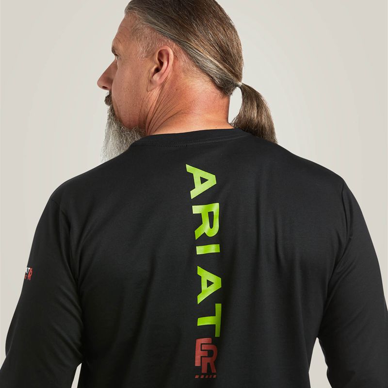 Ariat Fr Stretch Logo T-Shirt Black/Lime Homme | WPC-00328735