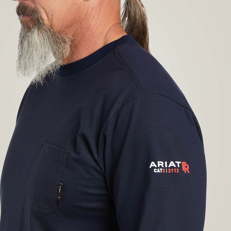 Ariat Fr Stretch Logo T-Shirt Navy/Usa Homme | UQB-46598893