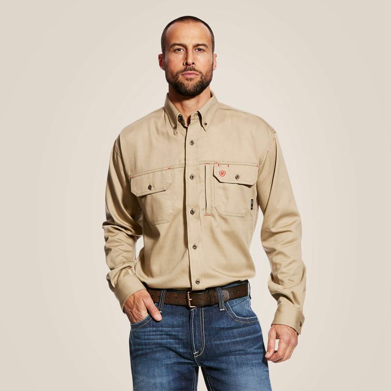 Ariat Fr Solid Vent Work Shirt Kaki Homme | GAX-83131095