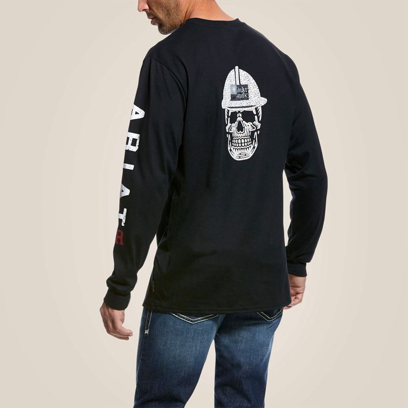 Ariat Fr Roughneck Skull Logo T-Shirt Noir Homme | SMD-04471109