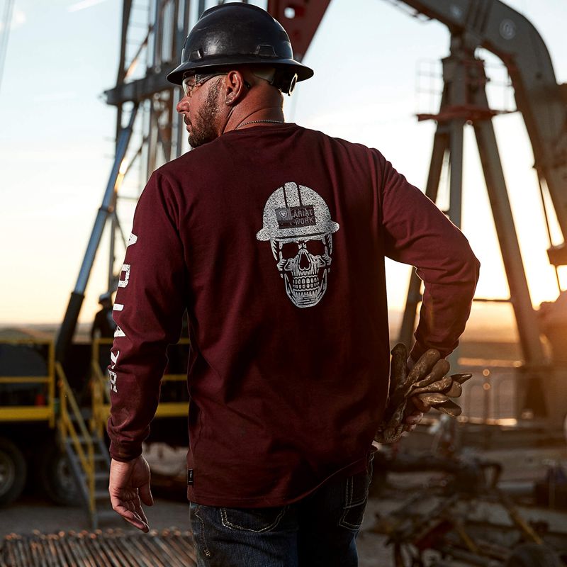 Ariat Fr Roughneck Skull Logo T-Shirt Malbec Homme | JSB-20384143