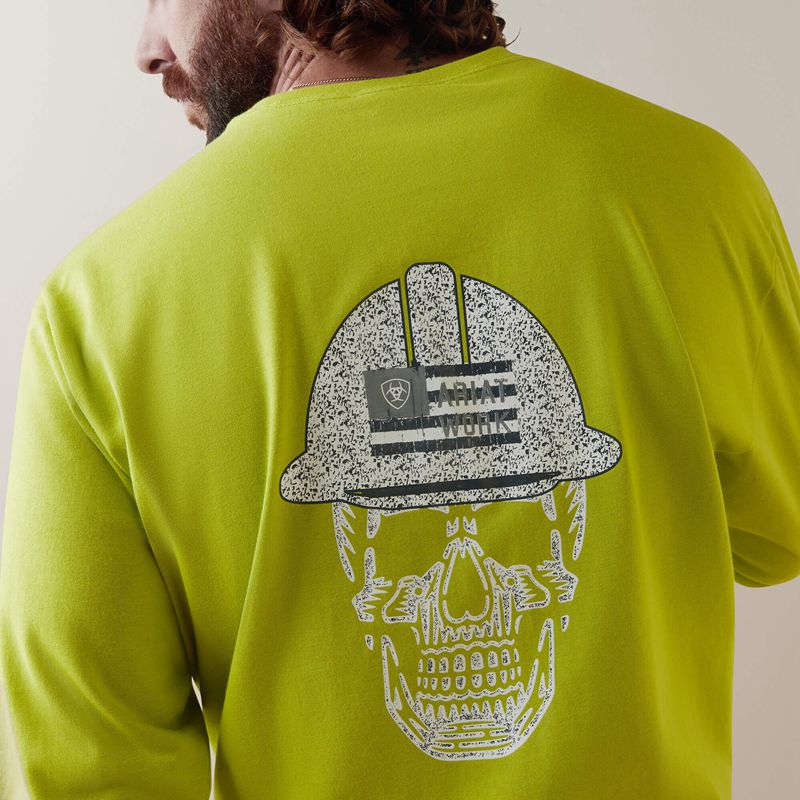 Ariat Fr Roughneck Skull Logo T-Shirt Bright Lime Homme | CHK-86237775