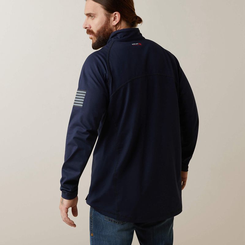 Ariat Fr Combat Stretch Patriot 1/4 Zip Work Shirt Bleu Marine Homme | JKY-80689741