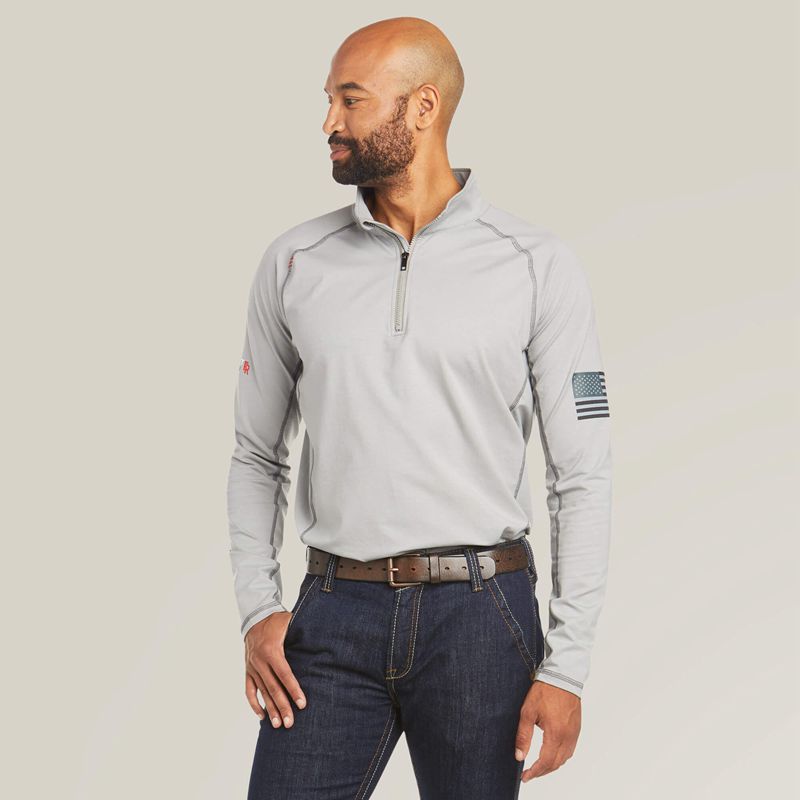 Ariat Fr Combat Stretch Patriot 1/4 Zip Work Shirt Argent Homme | QTM-23453393