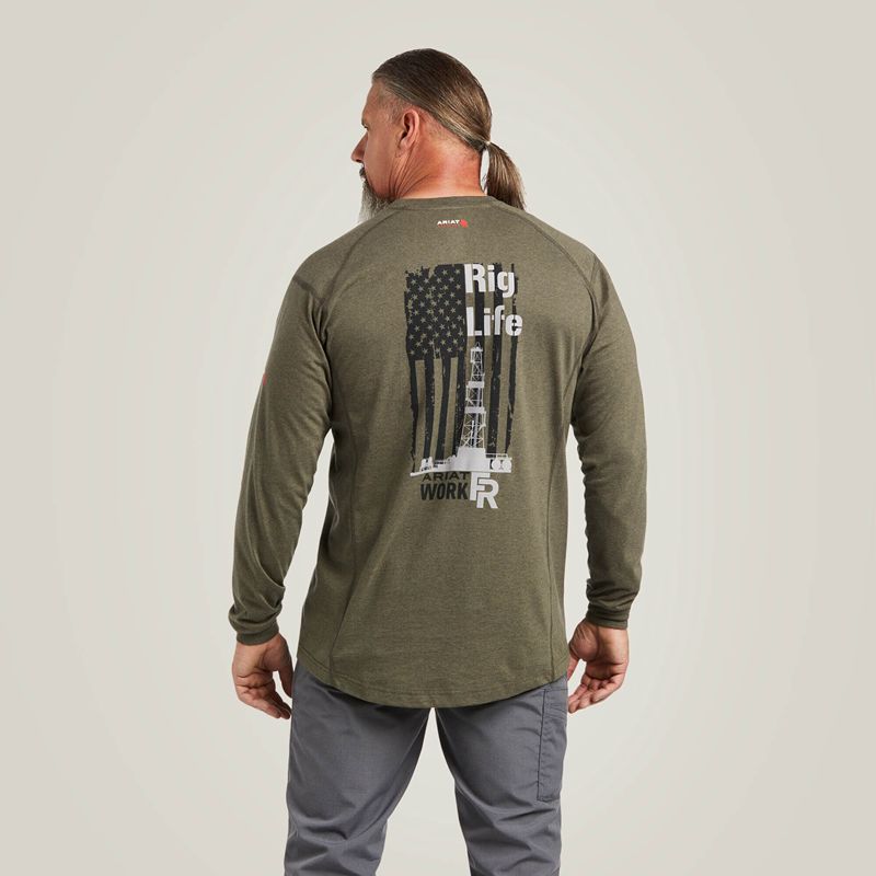 Ariat Fr Air Rig Life Graphic T-Shirt Sage Heather Homme | EBG-23701321