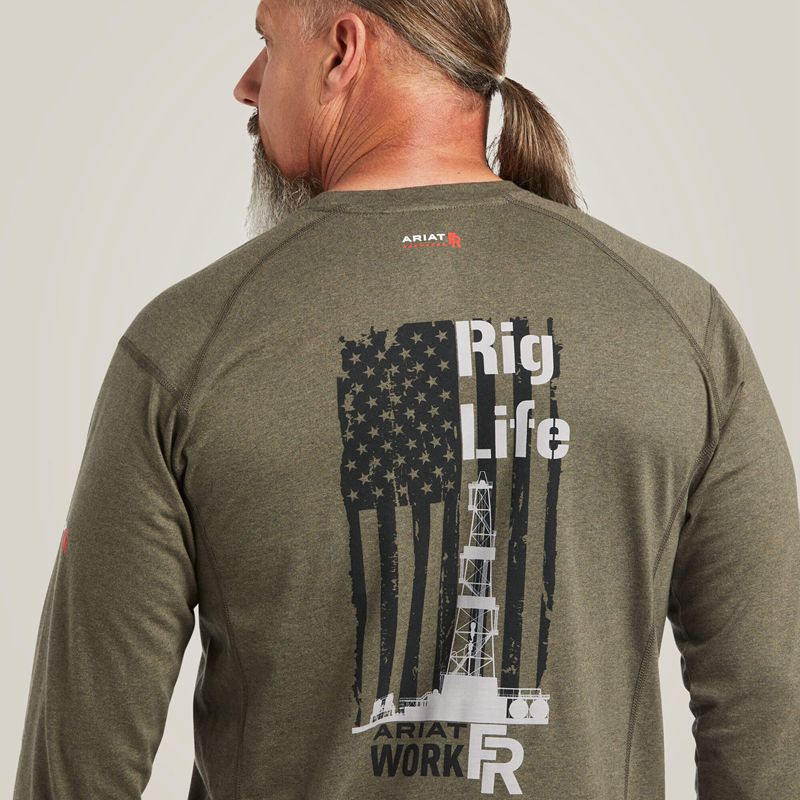 Ariat Fr Air Rig Life Graphic T-Shirt Sage Heather Homme | EBG-23701321