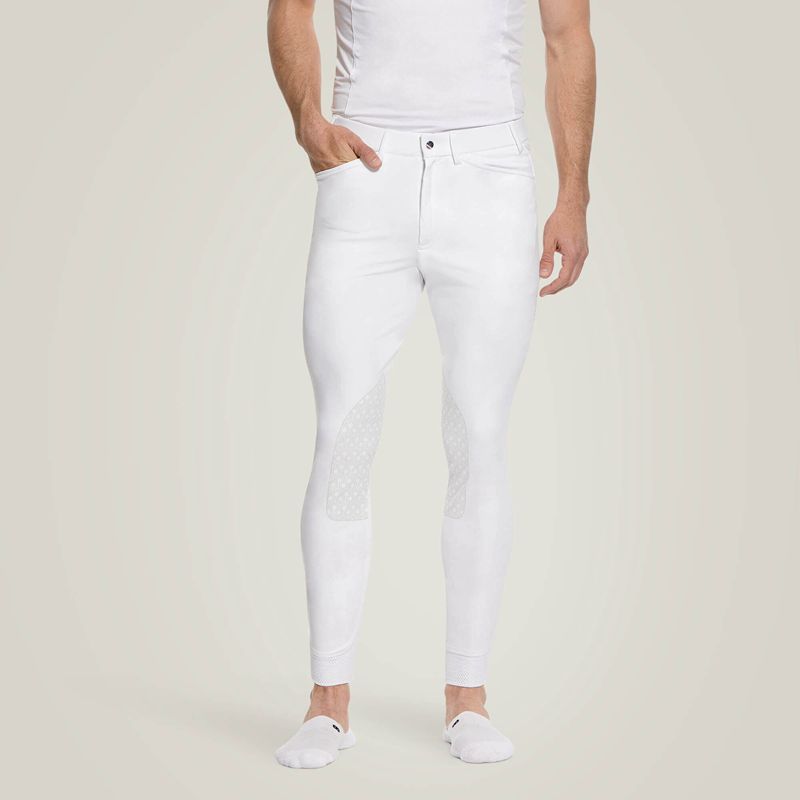 Ariat Tri Factor Grip Knee Patch Breech Blanche Homme | XWG-58039365