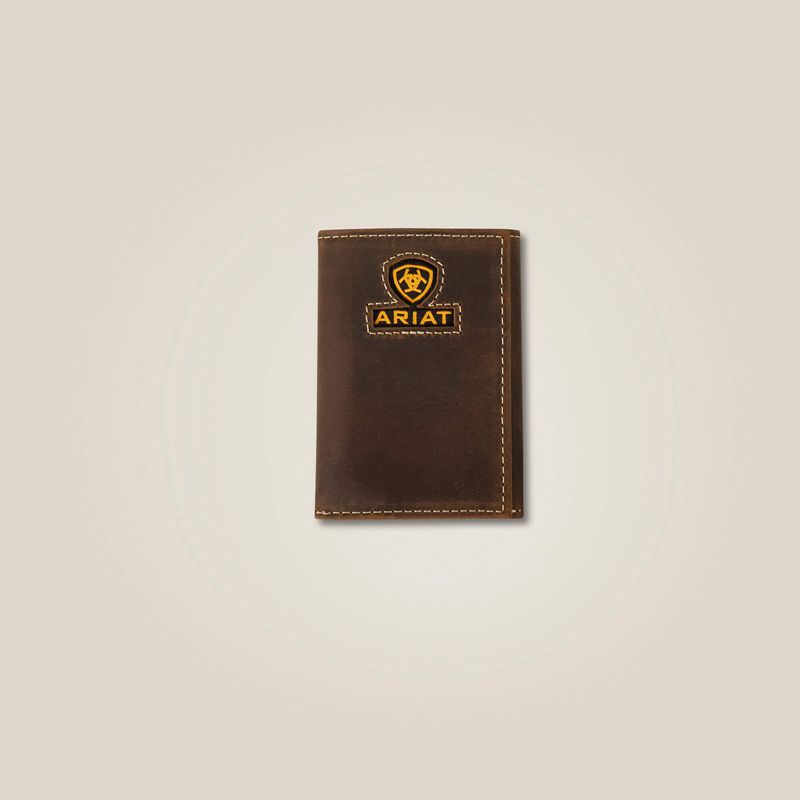 Ariat Yellow Logo Trifold Wallet Marron Homme | DQZ-67310154