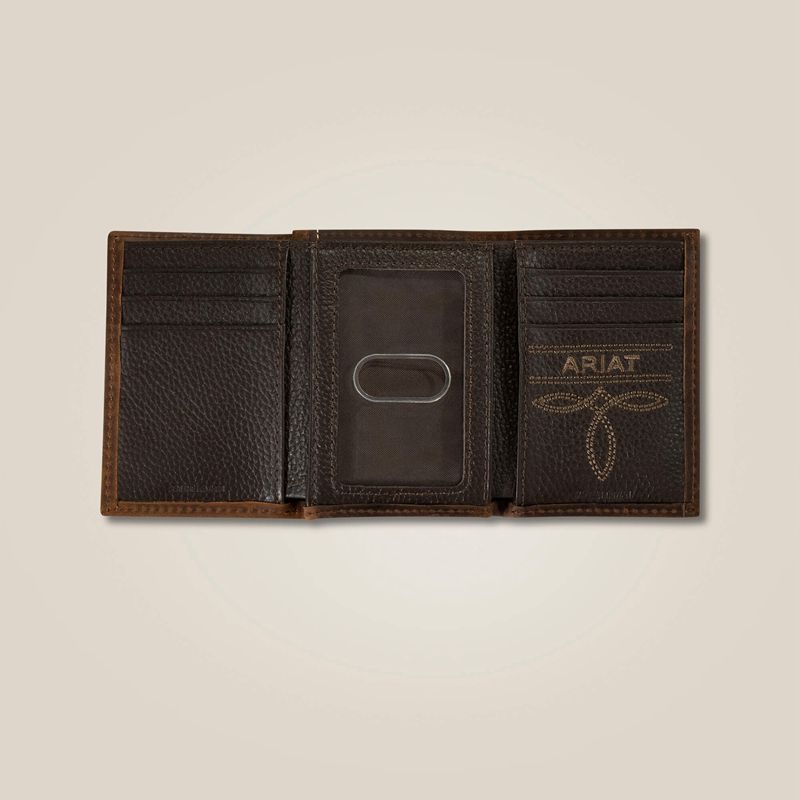 Ariat Yellow Logo Trifold Wallet Marron Homme | DQZ-67310154