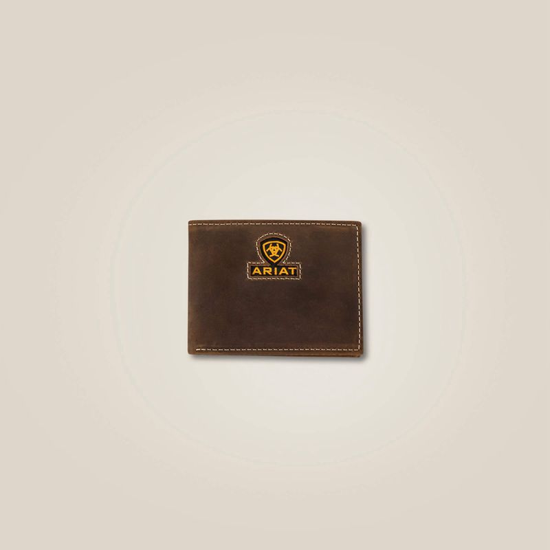 Ariat Yellow Logo Bifold Wallet Marron Homme | IRA-55074511