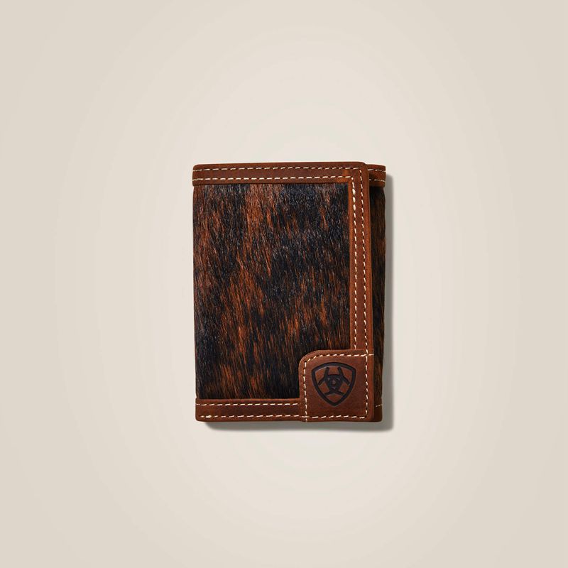 Ariat Trifold Wallet Logo Calf Hair Marron Homme | EHP-31606463