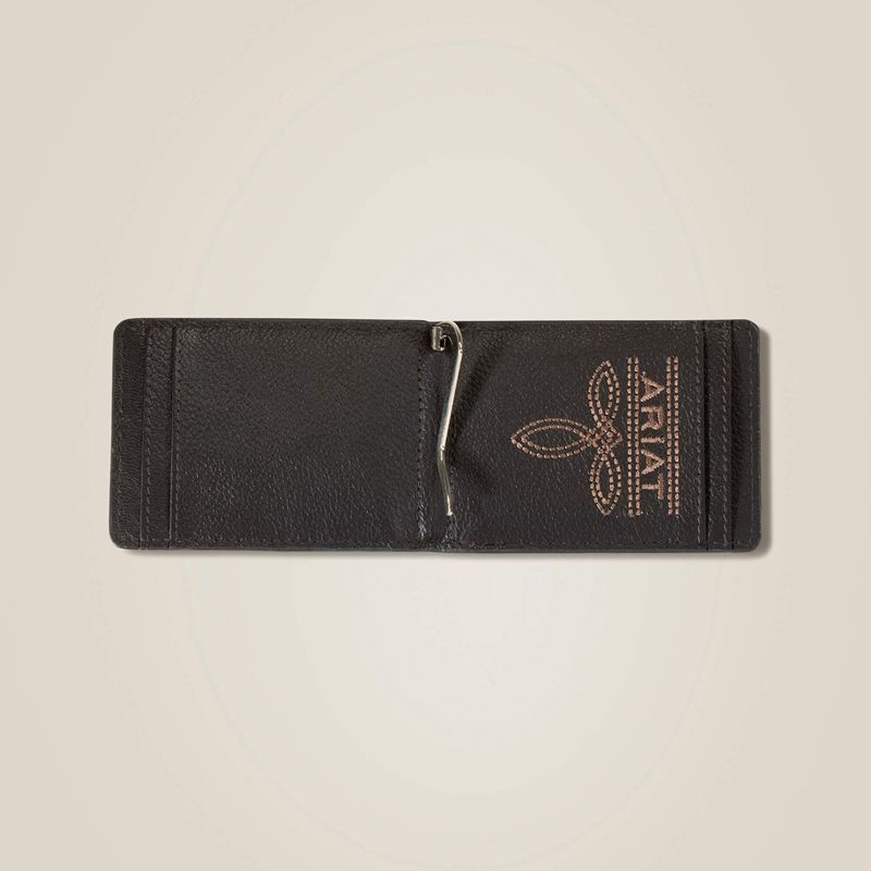 Ariat Tooled Leather Clip Wallet Marron Homme | YOJ-00454957