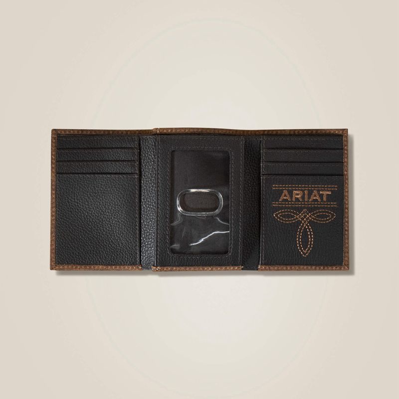 Ariat Pebble Leather Trifold Wallet Marron Homme | IIM-10826621