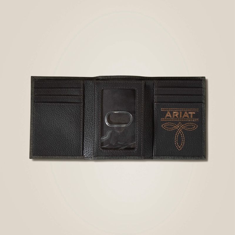 Ariat Pebble Leather Trifold Wallet Noir Homme | PVL-77316908