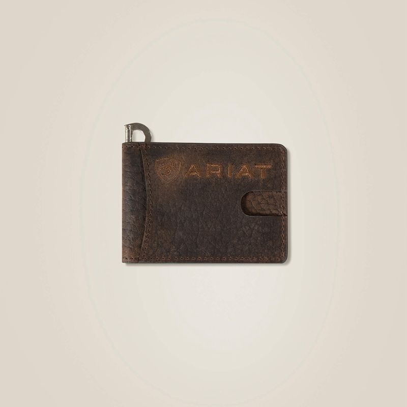 Ariat Large Logo Clip Wallet Marron Homme | ELL-47956079