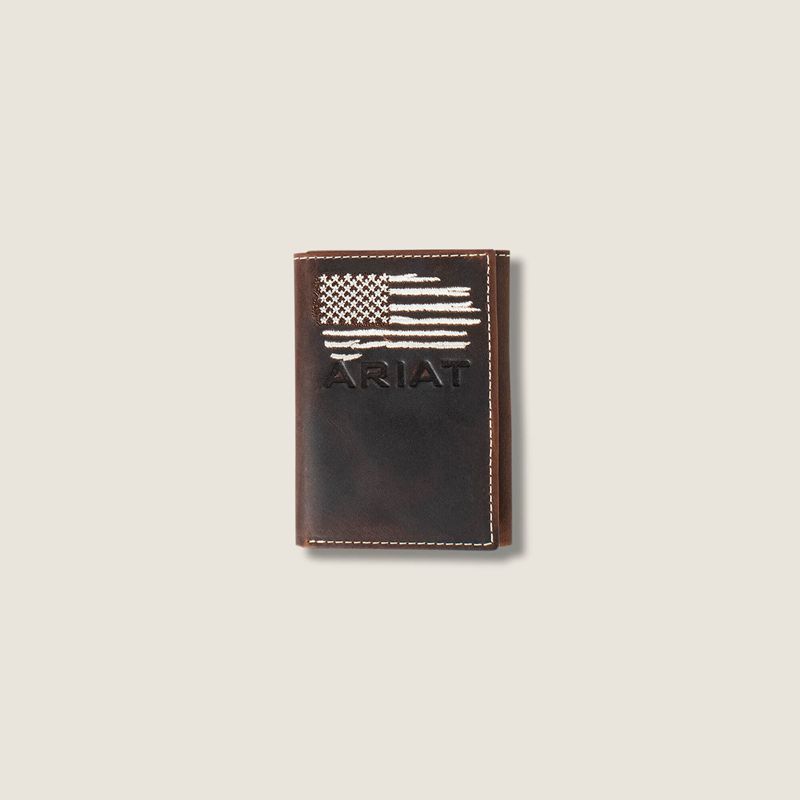 Ariat Flag Trifold Wallet Marron Homme | WMQ-69449346