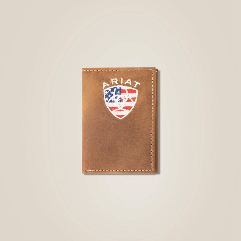 Ariat Flag Shield Trifold Wallet Marron Homme | CQX-61941071