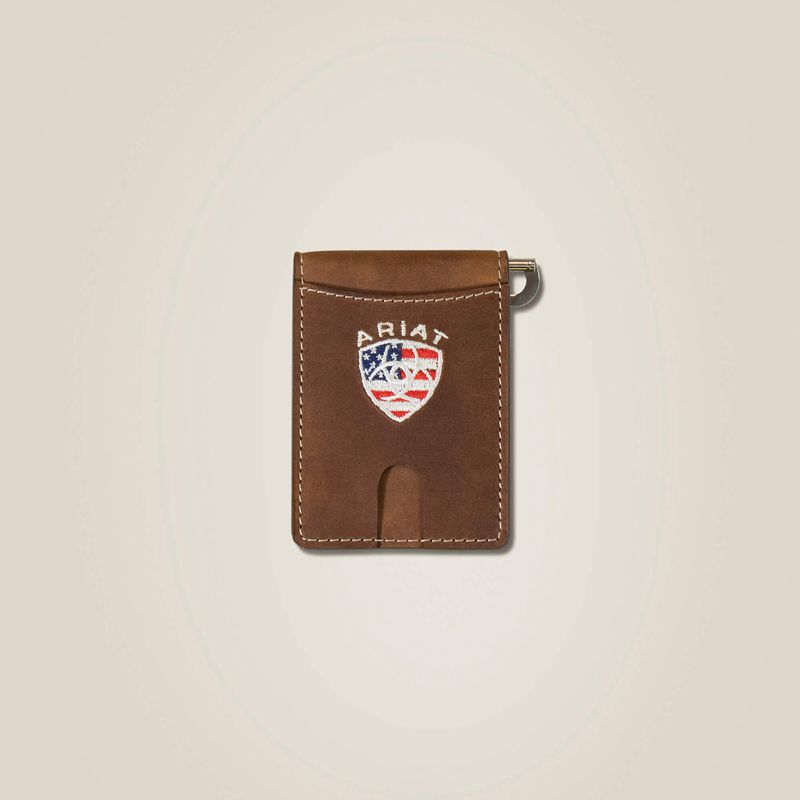 Ariat Flag Shield Clip Wallet Marron Homme | PDI-42024476