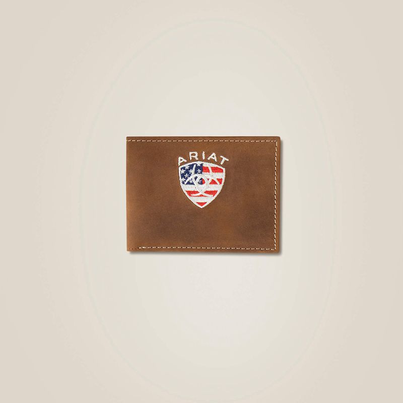 Ariat Flag Shield Bifold Wallet Marron Homme | SJK-72987305