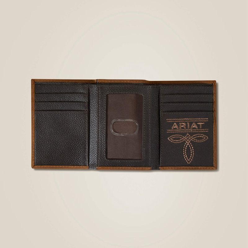 Ariat Flag Shield Trifold Wallet Marron Homme | CQX-61941071