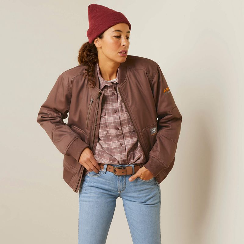 Ariat Rebar Stretch Canvas Bomber Jacket Peppercorn Femme | WSI-28331393