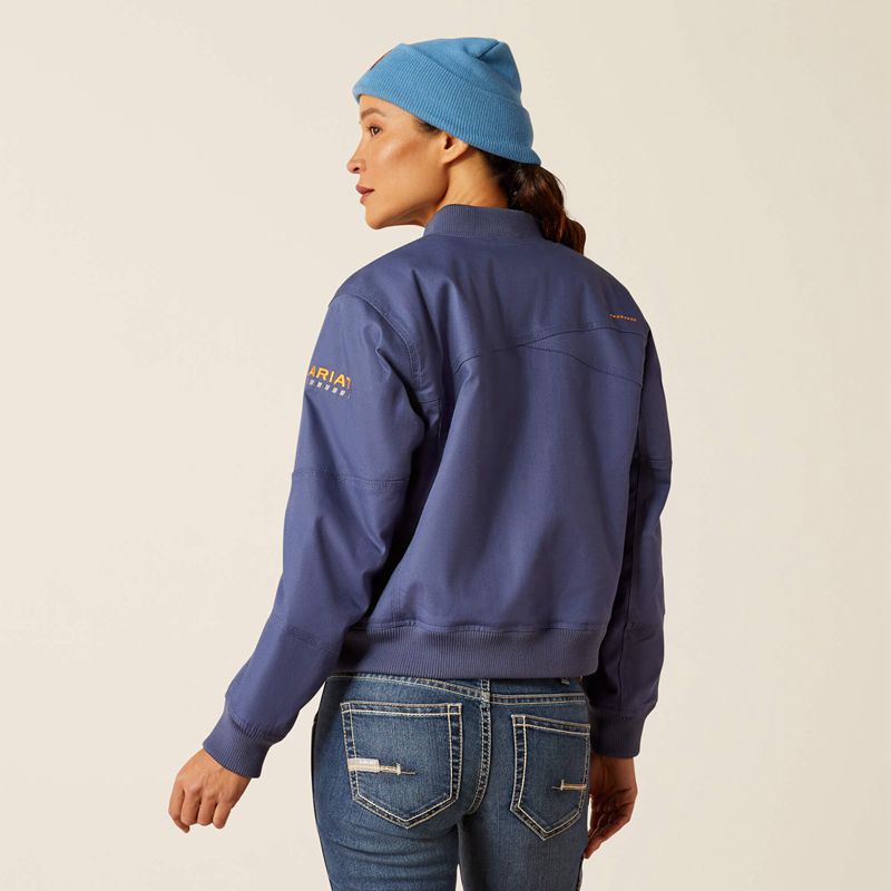 Ariat Rebar Stretch Canvas Bomber Jacket Bleu Indigo Femme | PZU-15103192