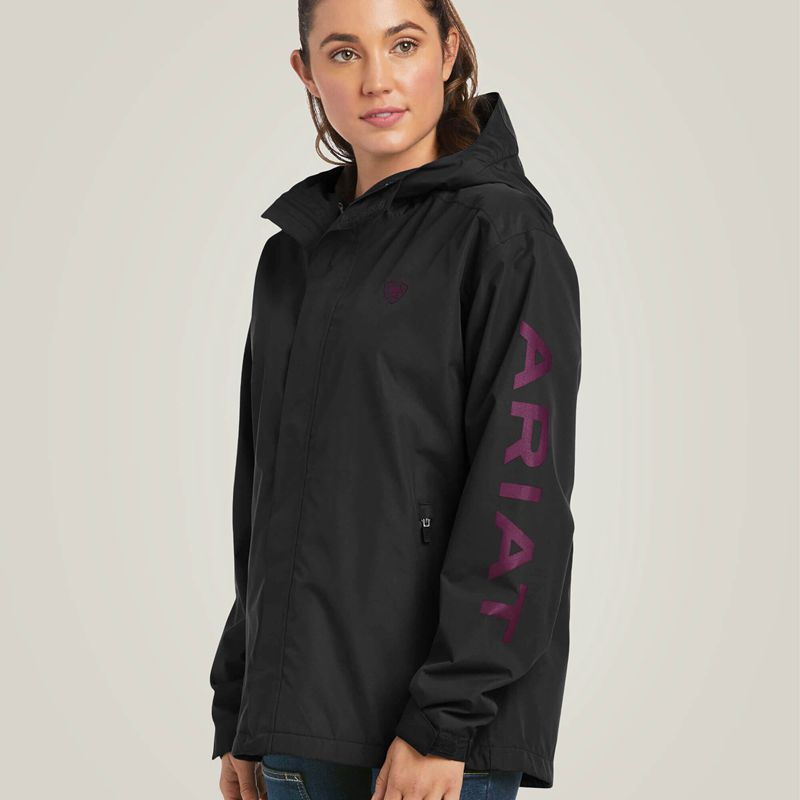 Ariat Rebar Stormshell Logo Waterproof Jacket Black/Purple Femme | DES-07570275