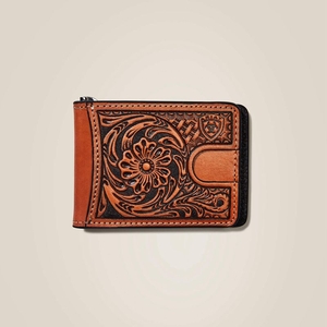 Ariat Bifold Wallet Floral Logo Embroidery Tan Homme | LQR-01487762