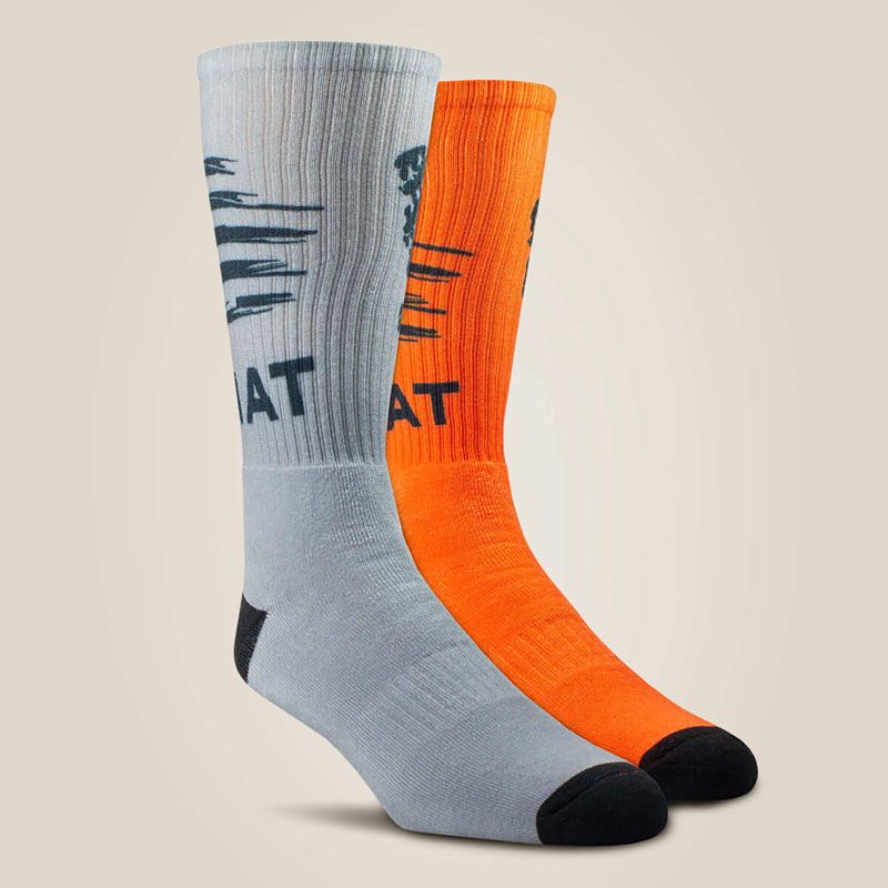 Ariat Patriot Graphic Crew Work Sock 2 Pair Multi Color Pack Grey/Orange Homme | LRF-75306024