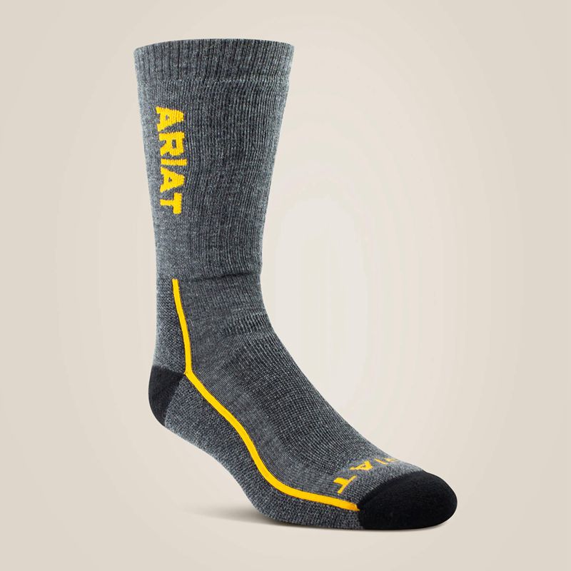 Ariat Midweight Merino Wool Performance Work Sock Grise Homme | FRM-86797430