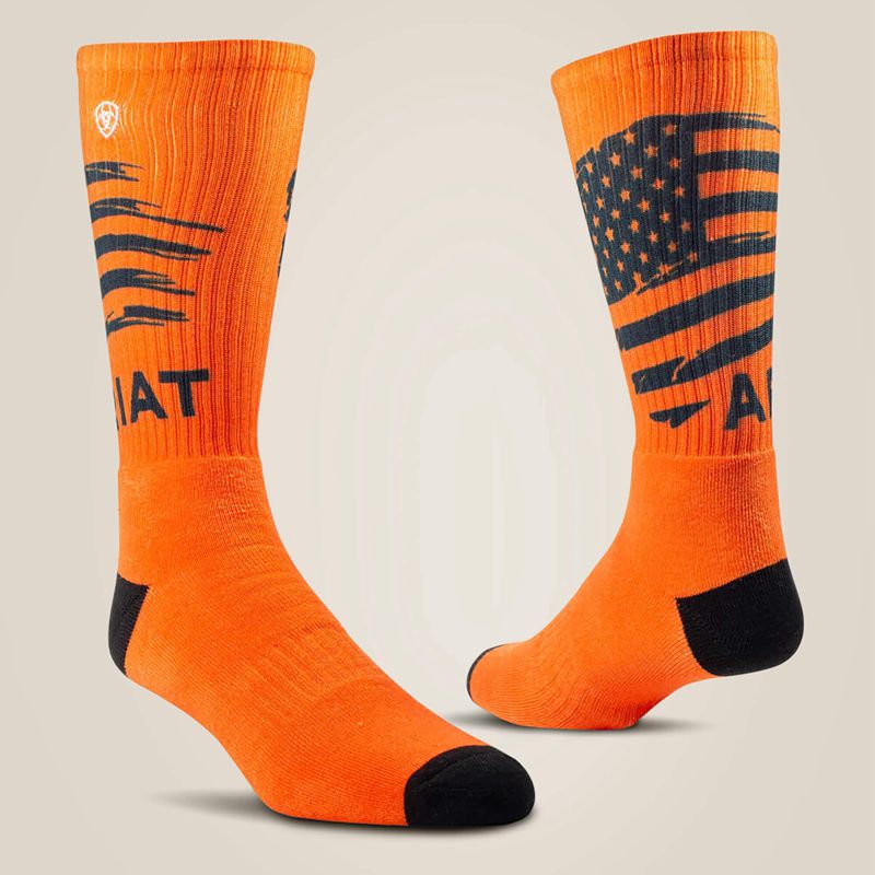 Ariat Patriot Graphic Crew Work Sock 2 Pair Multi Color Pack Grey/Orange Homme | LRF-75306024