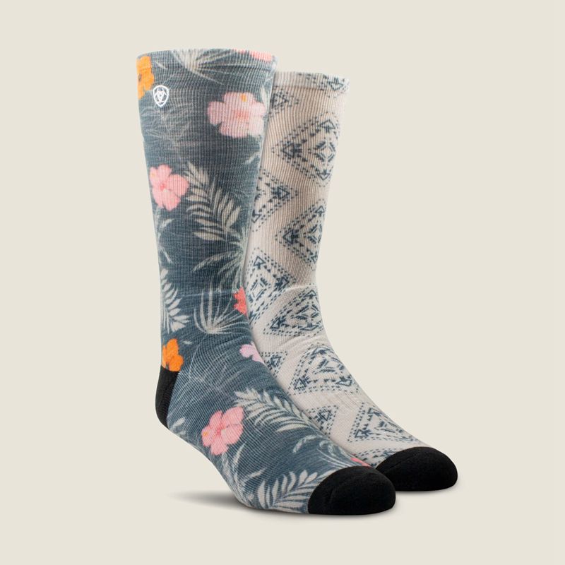 Ariat Hibiscus Crew Sock 2 Pair Color Pack Multi Homme | DSM-35286835