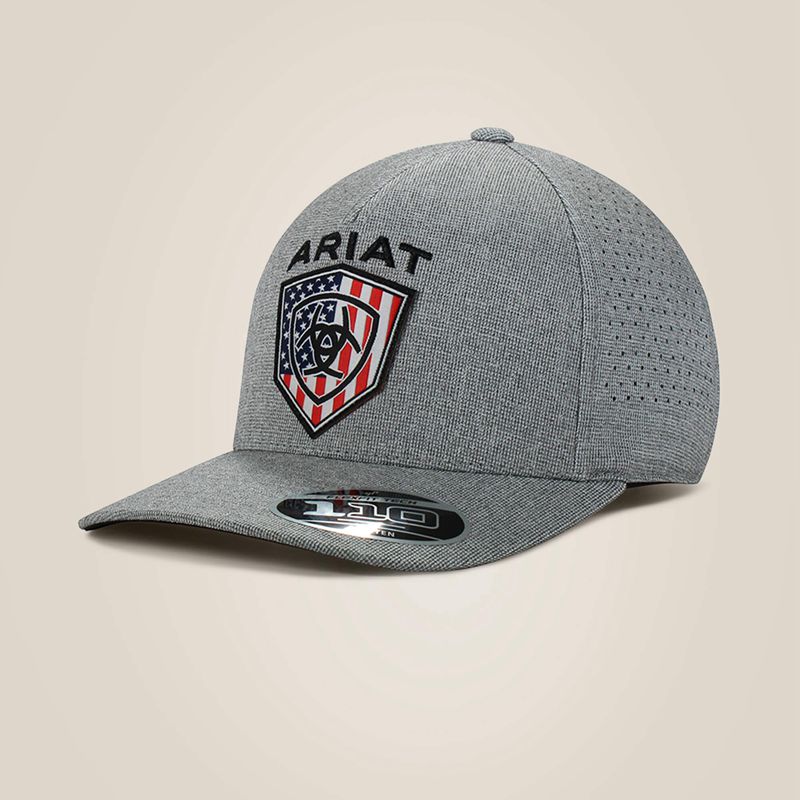 Ariat Usa Flag Shield Logo Cap Gray Homme | CRF-09589415