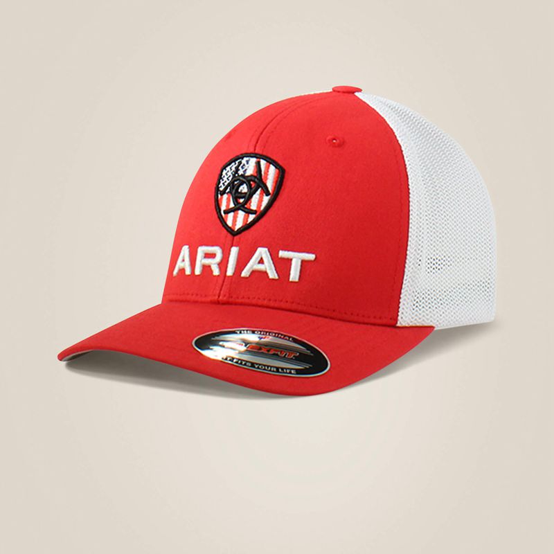 Ariat Usa Flag Shield Logo Cap Rouge Homme | QLS-72422011