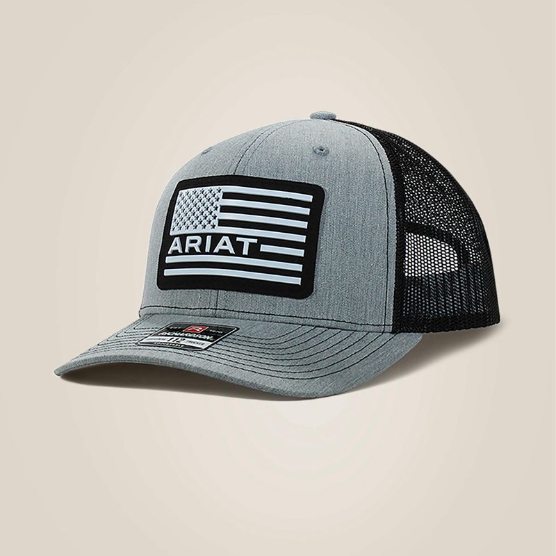 Ariat Usa Flag Patch Logo Cap Gray Homme | JIC-07293852