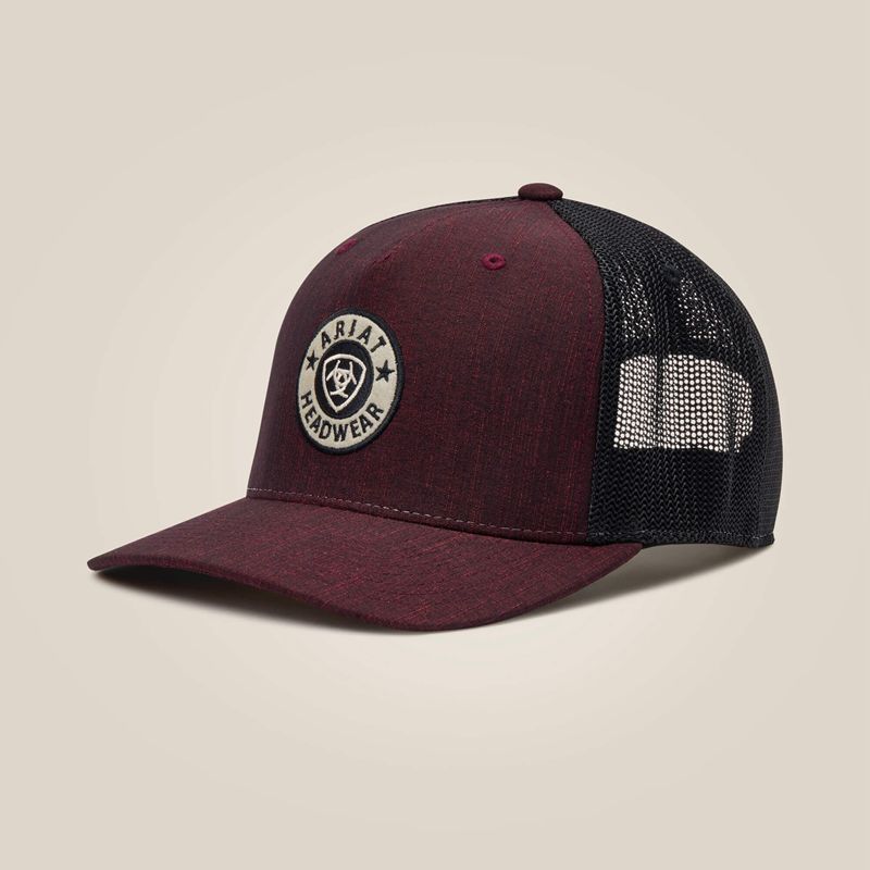 Ariat Round Logo Patch Cap Wine Homme | CIZ-03882070