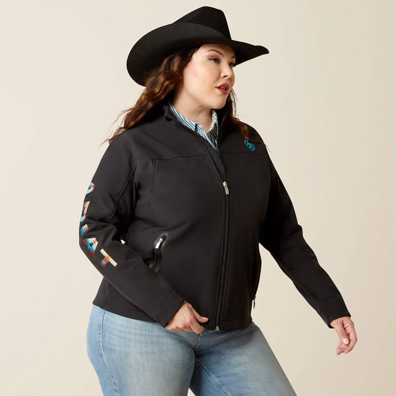 Ariat New Team Softshell Jacket Black/Serrano Southwest Print Femme | BTT-57658726