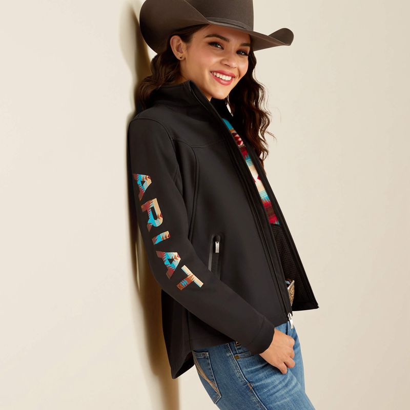 Ariat New Team Softshell Jacket Black/Serrano Southwest Print Femme | BTT-57658726