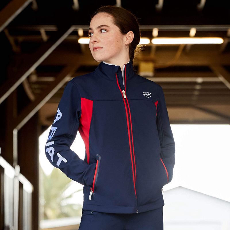 Ariat New Team Softshell Jacket Navy/Red Femme | YVD-22563788