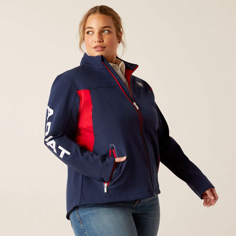 Ariat New Team Softshell Jacket Navy/Red Femme | YVD-22563788