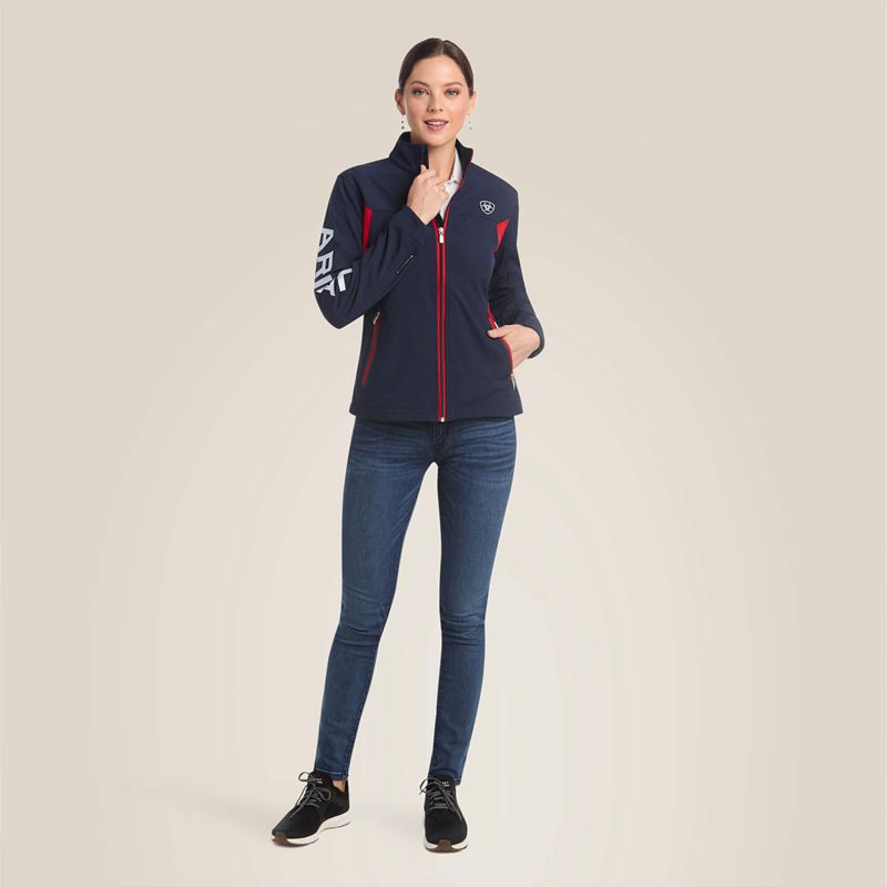 Ariat New Team Softshell Jacket Navy/Red Femme | YVD-22563788