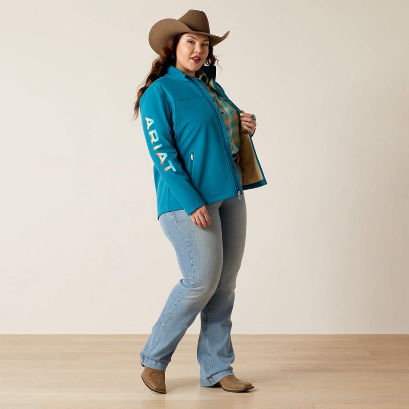 Ariat New Team Softshell Jacket Ocean Depths/Retro Ranch Print Femme | QWP-37579459