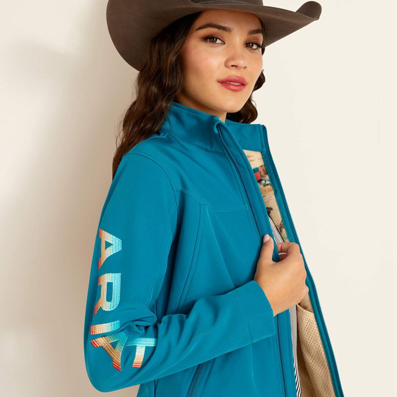 Ariat New Team Softshell Jacket Ocean Depths/Retro Ranch Print Femme | QWP-37579459