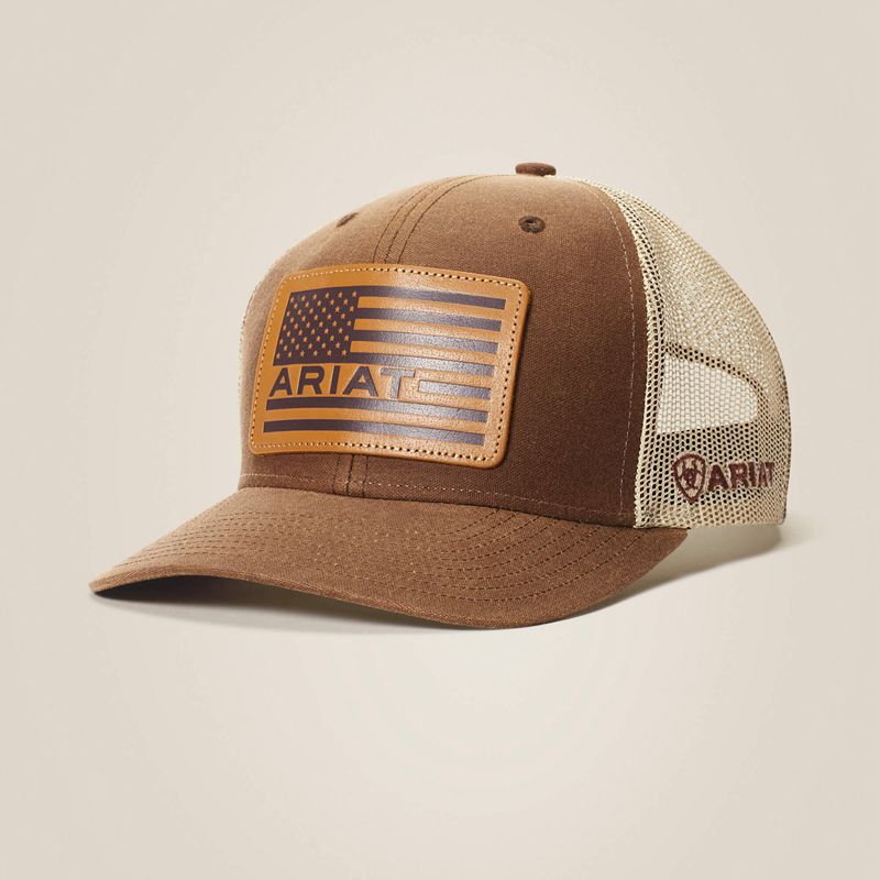 Ariat Flag Patch Mesh Snap Back Cap Marron Homme | GBK-86662371