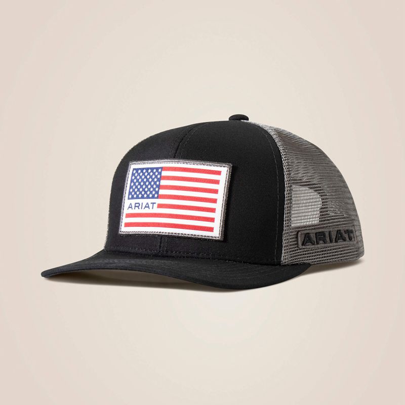 Ariat Flag Logo Patch Cap Noir Homme | RTA-70641704