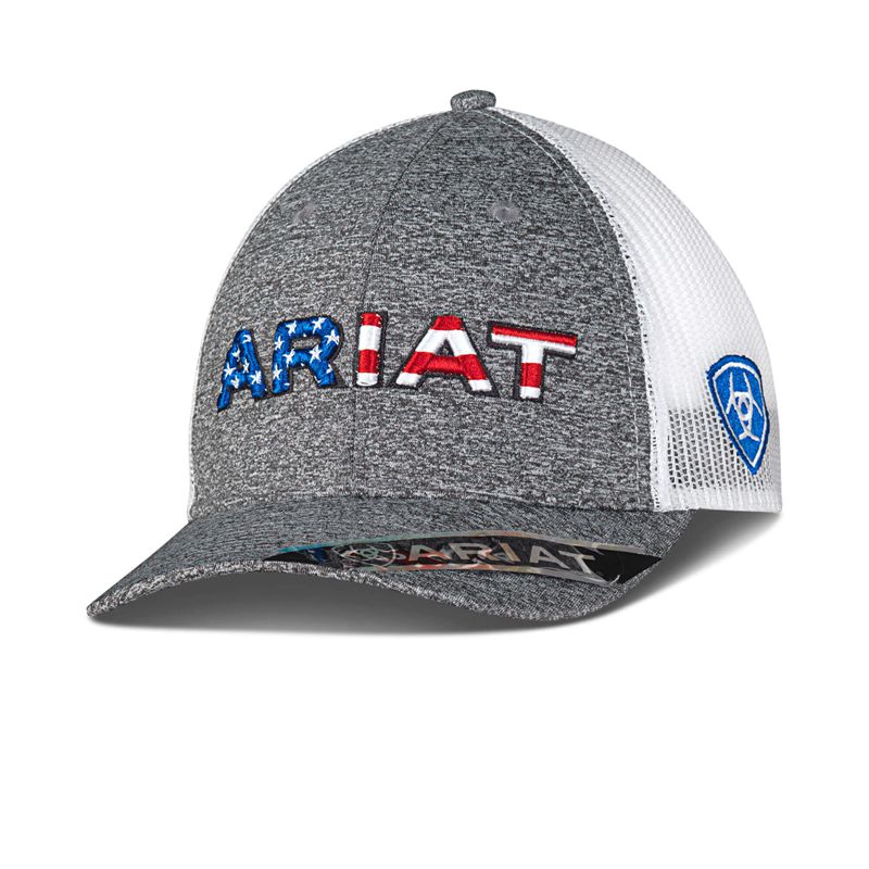 Ariat Flag Logo Mesh Snap Back Cap Grise Homme | XKP-87552541